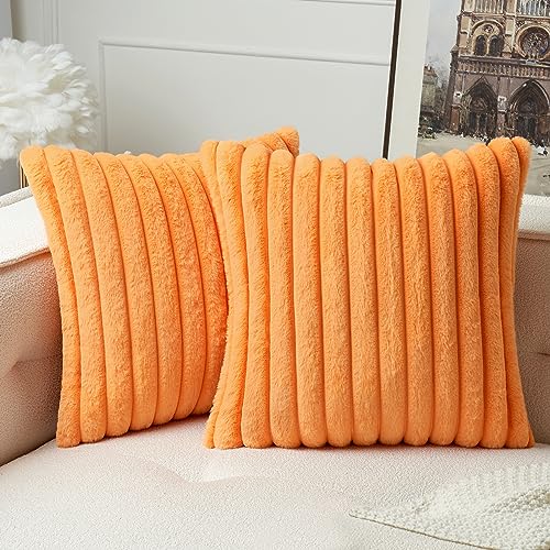 MIULEE Plüsch Samt Kissenbezug Kissenbezüge Kunstpelz weich Moderne Sofakissen Dekokissen Glatter Reißverschluss Waschbar Deko Kissenhülle für Wohnzimmer Schlafzimmer Sofa 2er Set 50x50 cm Orange von MIULEE