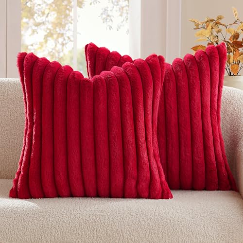 MIULEE Plüsch Samt Kissenbezug Kunstpelz Weich Moderne Sofakissen Dekokissen Glatter Reißverschluss Waschbar Deko Kissenhülle für Wohnzimmer Schlafzimmer Sofa 2er Set 40x40 cm Rot von MIULEE