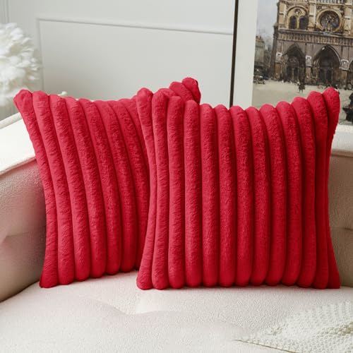 MIULEE Plüsch Samt Kissenbezug Kunstpelz Weich Moderne Sofakissen Dekokissen Glatter Reißverschluss Waschbar Deko Kissenhülle für Wohnzimmer Schlafzimmer Sofa 2er Set 45x45 cm Rot von MIULEE