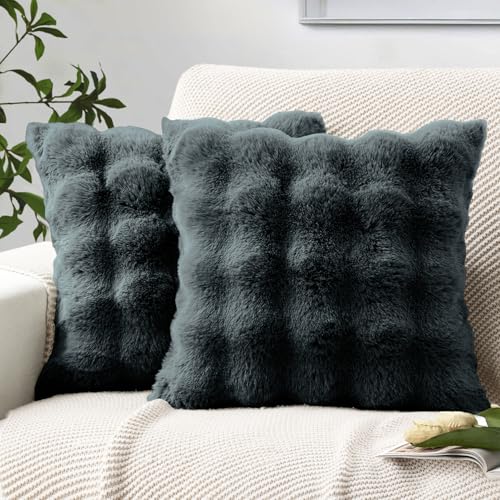 MIULEE Plüsch kissenbezug 40x40 cm Kissenbezüge Flauschig Kissen Sofakissen Fell Beide Seiten Kurze Wolle Dekokissen Luxus Square Kissenhülle für Sofa für Schlafzimmer Waschbar Deko Dunkelgrau 2er Set von MIULEE