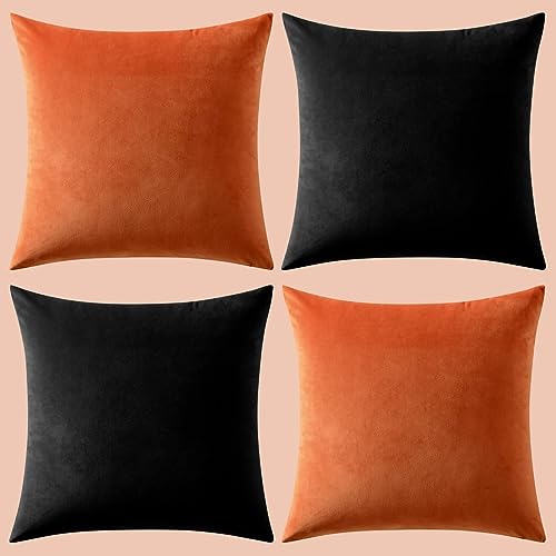 MIULEE Samt Kissenbezug 40x40 cm Kissenhülle 4er Set Sofakissen Samtkissen Dekorative Dekokissen Couchkissen Zierkissen Deko Bezug Sofakissenbezug für Wohnzimmer Kinder Büro Orange und Schwarz von MIULEE