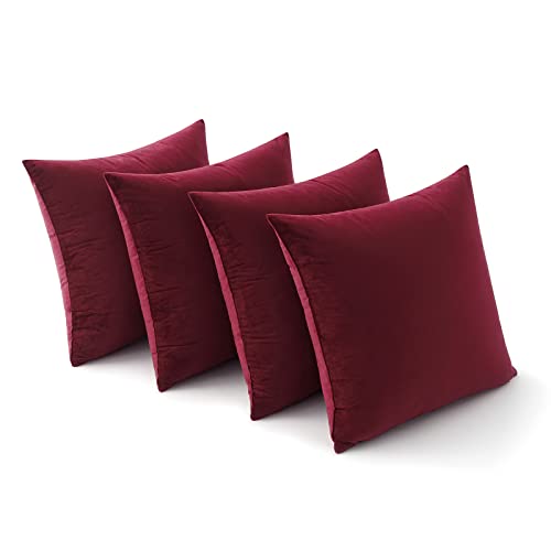 MIULEE Samt Kissenbezug 50x50 cm Kissenhülle Weinrot 4er Set Sofakissen Samtkissen Dekorative Dekokissen Couchkissen Zierkissen Bezug Sofakissenbezug für Wohnzimmer Schlafzimmer Büro von MIULEE