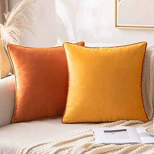 MIULEE Samt Kissenbezug Kissenbezüge Dekorative Kissenhülle Sofakissen Dekokissen Zierkissen mit Verstecktem Reißverschluss für Sofa Wohnzimmer Schlafzimmer 2er Set 50x50 cm Orange Orangegelb von MIULEE