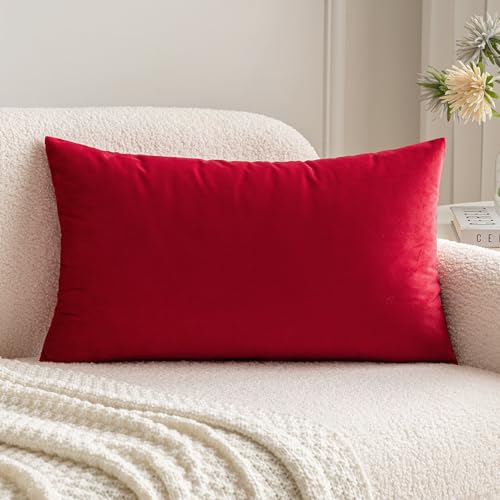 MIULEE Samt Kissenbezug Kissenhülle Deko Kopfkissenbezug Kissen Dekokissen Sofakissen Couchkissen mit Verstecktem Reißverschluss Wohnzimmer Schlafzimmer 12x20 Inch 30x50 cm 1 Stück Rot von MIULEE