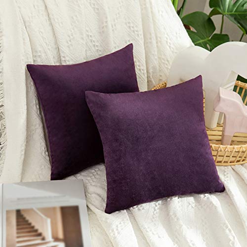 MIULEE Samt Kissenbezug Kissenhülle Kissenbezüge Sofakissen Dekorative Dekokissen Couchkissen Deko Bezug Überzug für Kinder Sofa Wohnzimmer Schlafzimmer 2er Set 35x35 cm Aubergine Lila von MIULEE