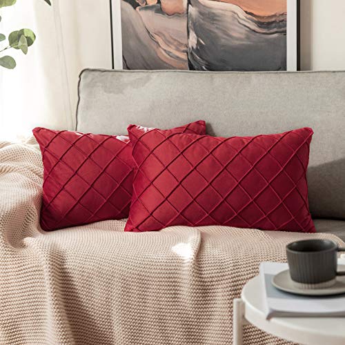 MIULEE 2er Set Samt Kissenbezug Gitter Sofakissen Dekokissen Kissenhülle Kissenbezüge Couchkissen Kissen Samtkissen Weich Einfarbig Zierkissen für Sofa Wohnzimmer 30x50 cm Rot von MIULEE