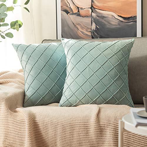 MIULEE 2er Set Samt Kissenbezug Gitter Sofakissen Dekokissen Kissenhülle Kissenbezüge Couchkissen Kissen Samtkissen Weich Einfarbig Zierkissen ohne Füllung für Sofa Wohnzimmer 40x40cm Türkis von MIULEE