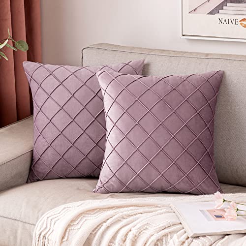 MIULEE 2er Set Samt Kissenbezug Gitter Sofakissen Dekokissen Kissenhülle Kissenbezüge Couchkissen Kissen Samtkissen Weich Einfarbig Zierkissen ohne Füllung für Sofa Wohnzimmer 40x40cm Taro Violett von MIULEE