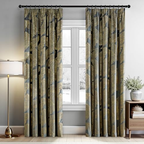 MIULEE Samtvorhäng Kräuselband mit Blattgolddruck Verdunklungsvorhänge Samt Gardinen Blickdicht Abdunklungsvorhang Thermovorhang Wohnzimmer Schlafzimmer 2er Set, 140 x 245 cm, Grau von MIULEE