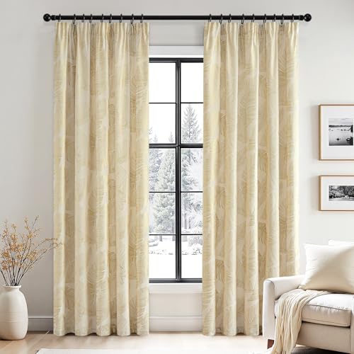 MIULEE Samtvorhäng Kräuselband mit Blattgolddruck Verdunklungsvorhänge Samt Gardinen Blickdicht Abdunklungsvorhang Thermovorhang Wohnzimmer Schlafzimmer 2er Set, 140 x 260 cm, Creme Weiß von MIULEE