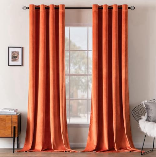 MIULEE Orangegelb Samtvorhang mit Ösen, Wunderschön Weich Vorhänge Samt für Deko Schlafzimmer Wohnzimmer, 2 Stück Samt Gardinen Blickdicht Jedes 175 cm Hoch, Dicker Velvet Samt Thermovorhang Winter von MIULEE