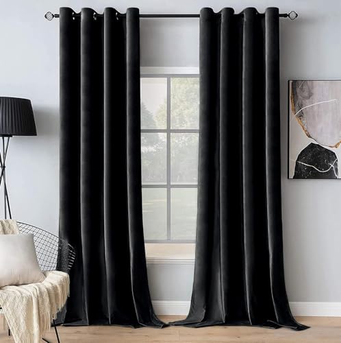 MIULEE Schwarz Samtvorhang mit Ösen, Wunderschön Weich Vorhänge Samt für Deko Schlafzimmer Wohnzimmer, 2 Stück Samt Gardinen Blickdicht Jedes 175 cm Hoch, Dicker Velvet Samt Thermovorhang Winter von MIULEE