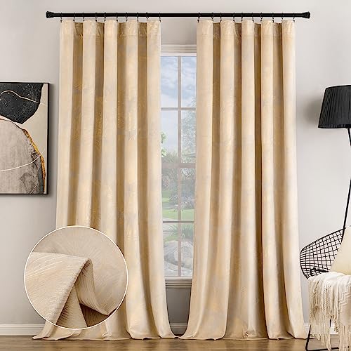 MIULEE Samtvorhang mit Goldfolie Blätter Muster, 2er Set Vorhänge Samt Beige mit Rückenschlaufen und Stangentasche, Dicke Vorhang Blickdicht Samt Gardinen für Deko Schlafzimmer, Jeder H 280 X B 140cm von MIULEE