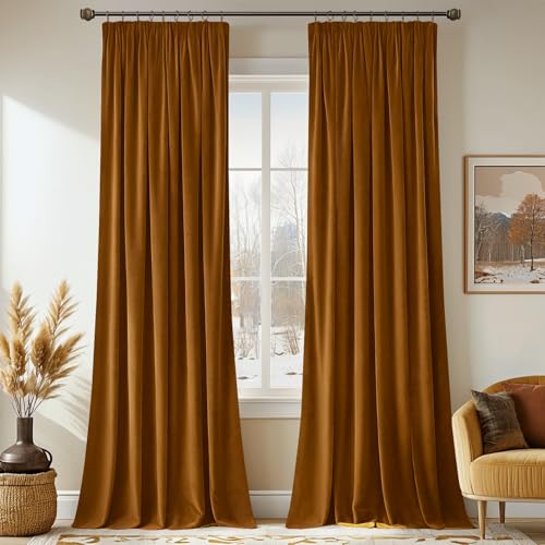 MIULEE Samtvorhang mit Kräuselband 2er Set 140X225 cm, Schöne Dicke und Schwere Wohnzimmer Schlafzimmer Deko Blickdichte Vorhänge, Golden Braun Samt Gardinen Verdunkelung Thermovorhang Samt von MIULEE