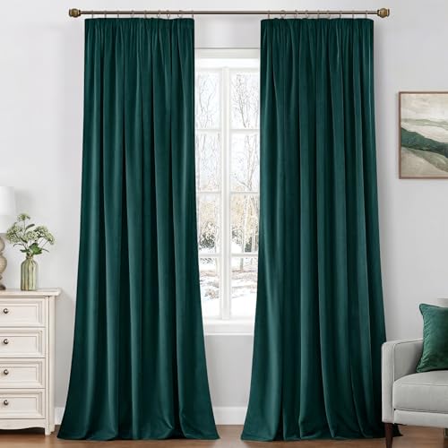 MIULEE Samtvorhang mit Kräuselband 2er Set 140X280 CM, Schöne Dicke und Schwere Wohnzimmer Schlafzimmer Deko Blickdichte Vorhänge, Smaragdgrün Samt Gardinen Verdunkelung Thermovorhang Samt kräuselband von MIULEE
