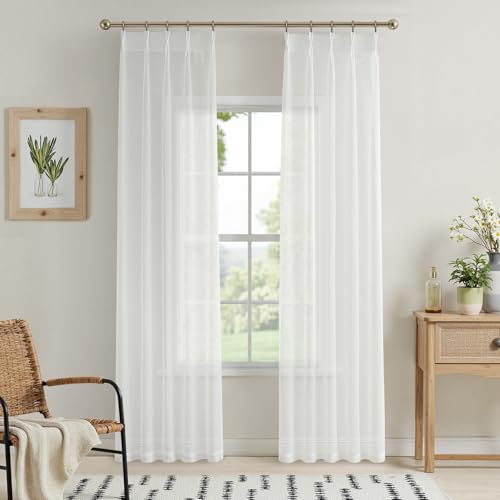 MIULEE Scheibengardinen Bistrogardine Küchengardinen Quetschfalten mit Rückenschlaufen mit Haken,Gardinen Kurz Halbtransparente Voile Lichtfilterung für Küche Wohnzimmer 2er Set,60X90 cm,Weiß von MIULEE