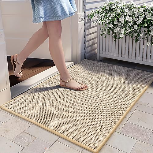 MIULEE Schmutzfangmatte für den Innen und Außenbereich Fußmatten Saugfähig und rutschfest Eingangsteppich Teppich Waschbar Barriere Teppich für Schmutz Trapping Schuhe Kratzer 60x90cm Weißcreme von MIULEE