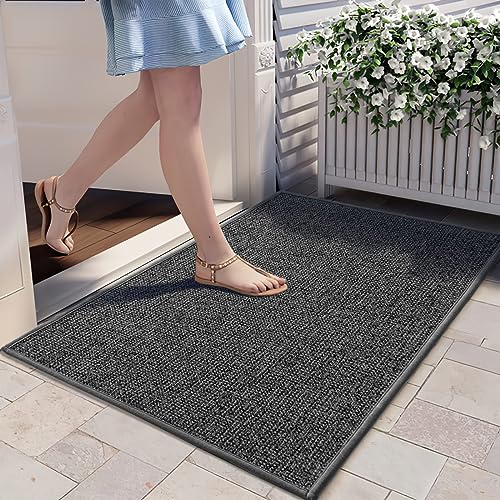 MIULEE Schmutzfangmatte für den Innen und Außenbereich Fußmatten Saugfähig und rutschfest Eingangsteppich Teppich Waschbar Barriere Teppich für Schmutz Trapping Schuhe Kratzer 80x120cm Schwarzgrau von MIULEE