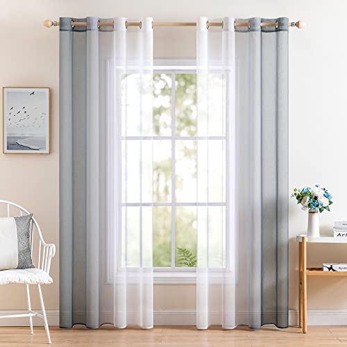 MIULEE Set of 2 Voile Curtains, Two-Tone Curtain with Eyelets, Transparent Curtain, Eyelet Curtain, Translucent Window Scarf for Bedroom 140 x 185 cm, Grau von MIULEE