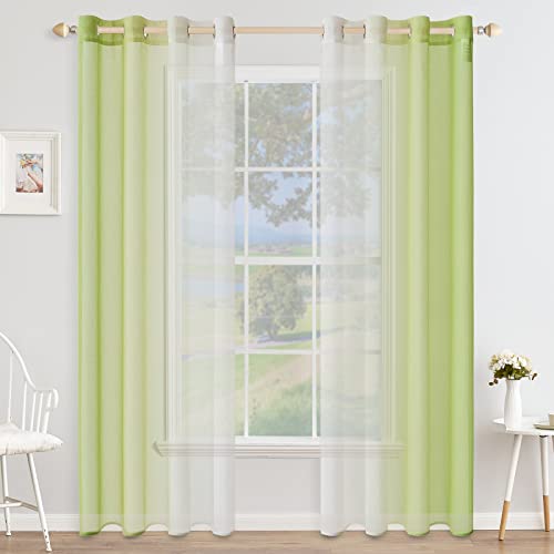 MIULEE Set of 2 Voile Curtains, Two-Tone Curtain with Eyelets, Transparent Curtain, Eyelet Curtain, Translucent Window Scarf for Bedroom 140 x 245 cm, Grün von MIULEE