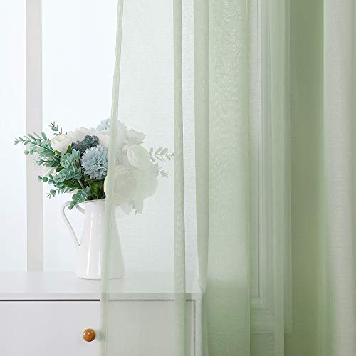 MIULEE Sheer Voile Vorhang Stangedurchzug Transparente Gardine aus Voile Vorhänge Fensterschal Transparent Wohnzimmer Luftig für Schlafzimmer 2er Set 140 X 160 cm (B x H), Rod Pocket Grün von MIULEE