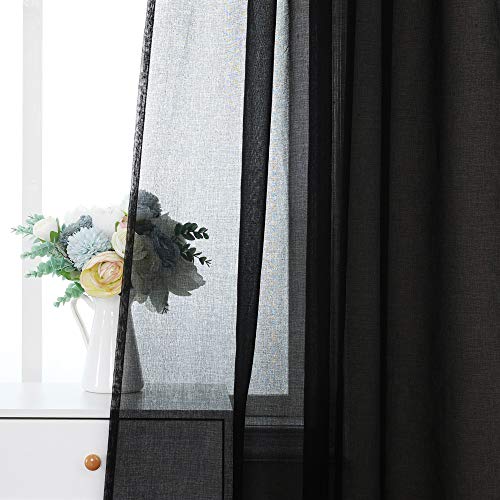 MIULEE Sheer Voile Vorhang Stangedurchzug Transparente Gardine aus Voile Vorhänge Fensterschal Transparent Wohnzimmer Luftig für Schlafzimmer 2er Set 140 X 160 cm (B x H), Rod Pocket Schwarz von MIULEE