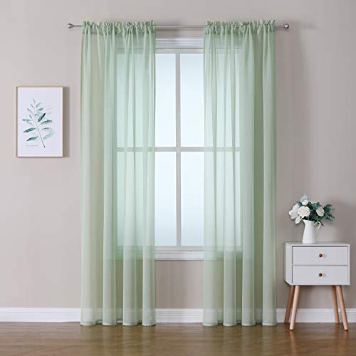 MIULEE Sheer Voile Vorhang Stangedurchzug Transparente Gardine aus Voile Vorhänge Fensterschal Transparent Wohnzimmer Schals Schlafzimmer Babyroom 2er Set 140 X 145 cm (B x H), Rod Pocket Grün von MIULEE