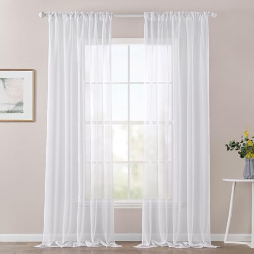 MIULEE Sheer Voile Vorhang Stangedurchzug Transparente Gardine aus Voile Vorhänge Fensterschal Transparent Wohnzimmer Schals Schlafzimmer Babyroom 2er Set 140 X 145 cm (B x H), Rod Pocket Weiß von MIULEE