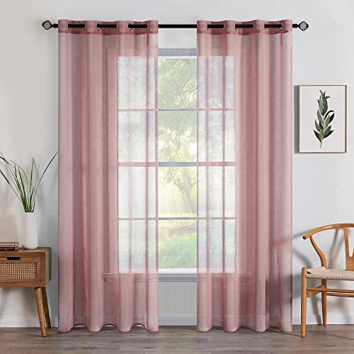 MIULEE Sheer Voile Vorhang Weihnachtsdeko mit Ösen Transparente Optik Gardine Ösenvorhang Ösenschal Transparent Durchsichtig für Schlafzimmer Wohnzimmer 140x145 cm (B x H) 2er Set Schmutziges Rosa von MIULEE