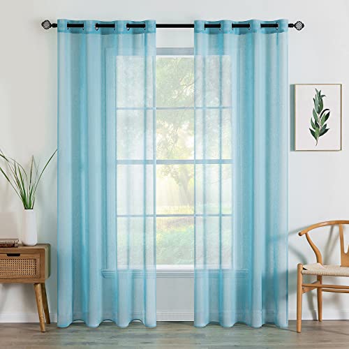 MIULEE Sheer Voile Vorhang Weihnachtsdeko mit Ösen Transparente Optik Gardine Ösenvorhang Ösenschal Transparent Durchsichtig für Schlafzimmer Wohnzimmer 140x215 cm (B x H) 2er Set Himmelblau von MIULEE