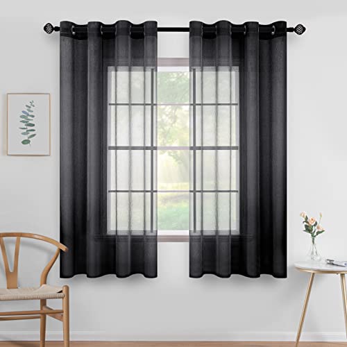 MIULEE Sheer Voile Vorhang mit Ösen Transparente Optik Gardine Ösenvorhang Ösenschal Transparent Durchsichtig Fensterschal für Schlafzimmer Wohnzimmer Babyroom 140x137 cm (B x H) 2er Set Schwarz von MIULEE