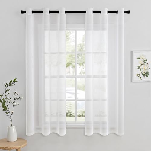 MIULEE Sheer Voile Vorhang mit Ösen Transparente Optik Gardine Ösenvorhang Ösenschal Transparent Durchsichtig für Schlafzimmer Wohnzimmer 102x145 cm (B x H) 2er Set Weiß von MIULEE