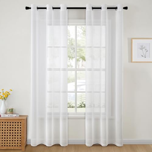 MIULEE Sheer Voile Vorhang mit Ösen Transparente Optik Gardine Ösenvorhang Ösenschal Transparent Durchsichtig für Schlafzimmer Wohnzimmer 102x225 cm (B x H) 2er Set Weiß von MIULEE