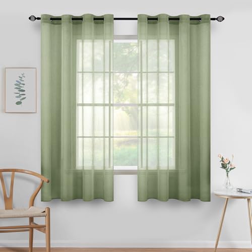 MIULEE Sheer Voile Vorhang mit Ösen Transparente Optik Gardine Ösenvorhang Ösenschal Transparent Durchsichtig für Schlafzimmer Wohnzimmer 140x175 cm (B x H) 2er Set Salbeigrün von MIULEE