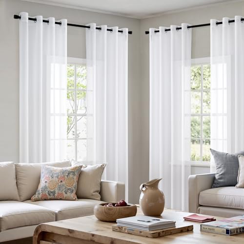 MIULEE Sheer Voile Vorhang mit Ösen Transparente Optik Gardine Ösenvorhang Ösenschal Transparent Durchsichtig für Schlafzimmer Wohnzimmer 140x200 cm (B x H) 4er Set Weiß von MIULEE