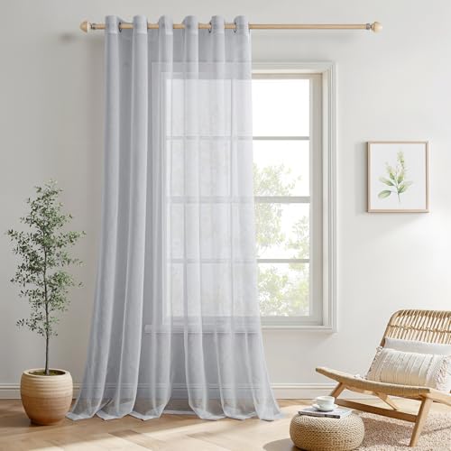 MIULEE Sheer Voile Vorhang mit Ösen Transparente Optik Gardine Ösenvorhang Ösenschal Transparent Durchsichtig für Schlafzimmer Wohnzimmer 228x228 cm (B x H) 1er Set Grau von MIULEE