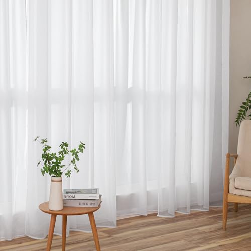 MIULEE Sheer Voile Vorhang mit Ösen Transparente Optik Gardine Ösenvorhang Ösenschal Transparent Durchsichtig für Schlafzimmer Wohnzimmer 228x228 cm (B x H) 1er Set Weiß von MIULEE