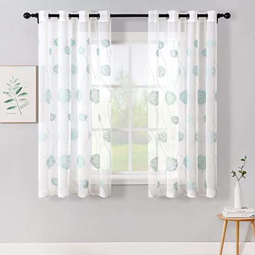 MIULEE Vorhänge mit Florales Stickerei, Gardinen Weiß mit Blau Muste für Wohnzimmer, Schlafzimmer Vorhang Transparent mit Ösen, 2er Set Voile Blumen Durchsichtig Vorhänge, Jeder H 145 X B 140cm von MIULEE