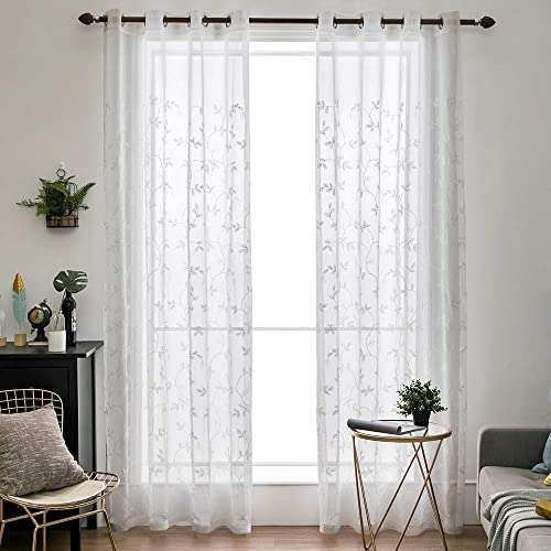 MIULEE Sheer Vorhang Voile Blumen Stickerei Vorhänge mit Ösen transparent Gardine 2 Stücke Ösenvorhang Gaze paarig schals Fensterschal für Wohnzimmer Schlafzimmer 145 cm x 140 cm(H x B) 2er-Set von MIULEE