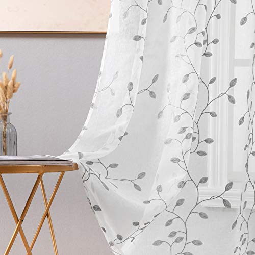 MIULEE Sheer Vorhang Voile Blumen Stickerei Vorhänge mit Ösen transparent Gardine 2 Stücke Ösenvorhang Gaze paarig schals Fensterschal für Wohnzimmer Schlafzimmer 145 cm x 140 cm(H x B) 2er-Set von MIULEE