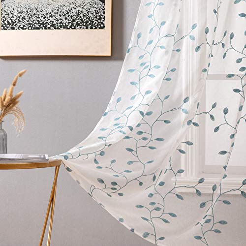 MIULEE Sheer Vorhang Voile Blumen Stickerei Vorhänge mit Ösen transparent Gardine 2 Stücke Ösenvorhang Gaze paarig schals Fensterschal für Wohnzimmer Schlafzimmer 145 cm x 140 cm(H x B) 2er-Set von MIULEE