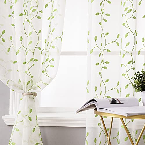 MIULEE Sheer Vorhang Voile Blumen Stickerei Vorhänge mit Ösen transparent Gardine 2 Stücke Ösenvorhang Gaze paarig schals Fensterschal für Wohnzimmer Schlafzimmer 145 cm x 140 cm(H x B) 2er-Set von MIULEE