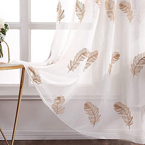 MIULEE Sheer Vorhang Voile Blumen Stickerei Vorhänge mit Ösen transparent Gardine 2 Stücke Ösenvorhang Gaze paarig schals Fensterschal für Wohnzimmer Schlafzimmer 160 cm x 140 cm(H x B) 2er-Set von MIULEE