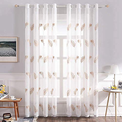 MIULEE Sheer Vorhang Voile Blumen Stickerei Vorhänge mit Ösen transparent Gardine 2 Stücke Ösenvorhang Gaze paarig schals Fensterschal für Wohnzimmer Schlafzimmer 260 cm x 140 cm(H x B) 2er-Set von MIULEE