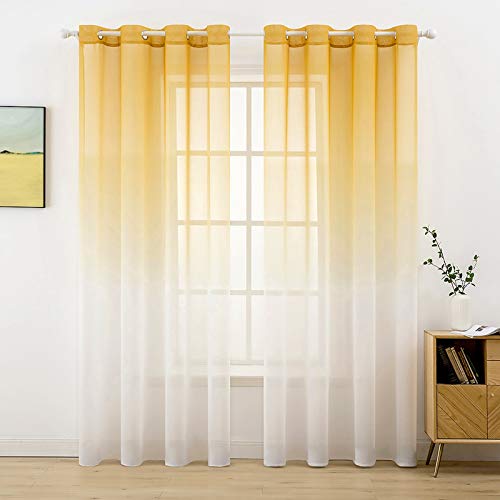 MIULEE Gardinen Transparent Vorhänge Farbverlauf Voile Sheer 2er Set Vorhang mit Ösen Dekoschal Fensterschal für Schlafzimmer und Wohnzimmer 245 cm x 140 cm(H x B) Orange-weiß von MIULEE