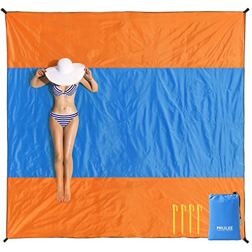 MIULEE Stranddecke Sandfrei Strandmatte wasserdichte 280x290 cm Extra Groß XXL Picknickdecke 4 Befestigung Ecken Outdoor Decke Campingdecke Reisedecke für Strand Wanderung und Ausflug Orange von MIULEE