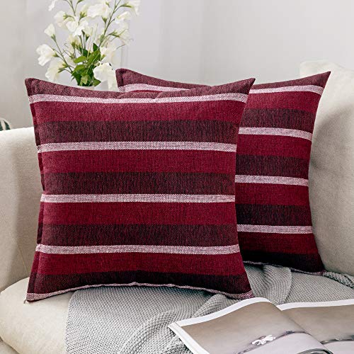 MIULEE Streifen Kissenbezüge Kissenhülle Leinenoptik Sofakissen Dekorative Kissenbezug Dekokissen Deko Couchkissen Bezug für Sofa Büro Couch Schlafzimmer Wohnzimmer 2er Set 40x40 cm Rot von MIULEE