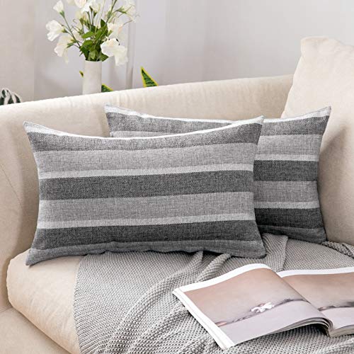 MIULEE Streifen Kissenbezüge Kissenhülle Leinenoptik Sofakissen Dekorative Kissenbezug Dekokissen Deko Couchkissen Bezug für Sofa Büro Couch Schlafzimmer Wohnzimmer 2er Set 40x60 cm Hellgrau von MIULEE