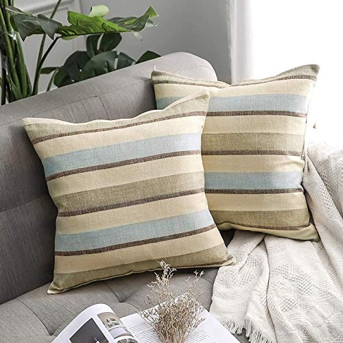 MIULEE Streifen Kissenbezüge Kissenhülle Leinenoptik Sofakissen Dekorative Kissenbezug Dekokissen Deko Couchkissen Bezug für Sofa Büro Couch Schlafzimmer Wohnzimmer 2er Set 50x50 cm Hellblau von MIULEE