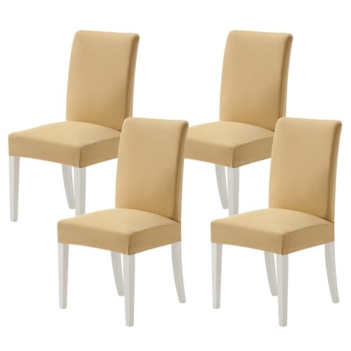 MIULEE Stuhlhussen 4er Set Stretch Abnehmbare Esszimmerstühle Waschbarer Dauerhaft Moderne Hussen Pflegeleichte für Küche Wohnzimmer Restaurant Bankett Familie Party，Beige von MIULEE